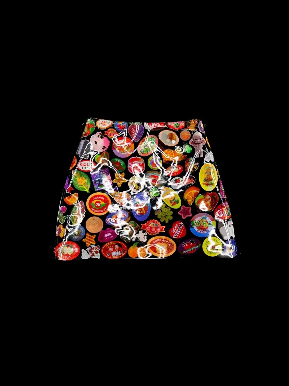 Leeann Huang Fruit Sticker Lenticular Mini Skirt in Fruit Sticker Holographic